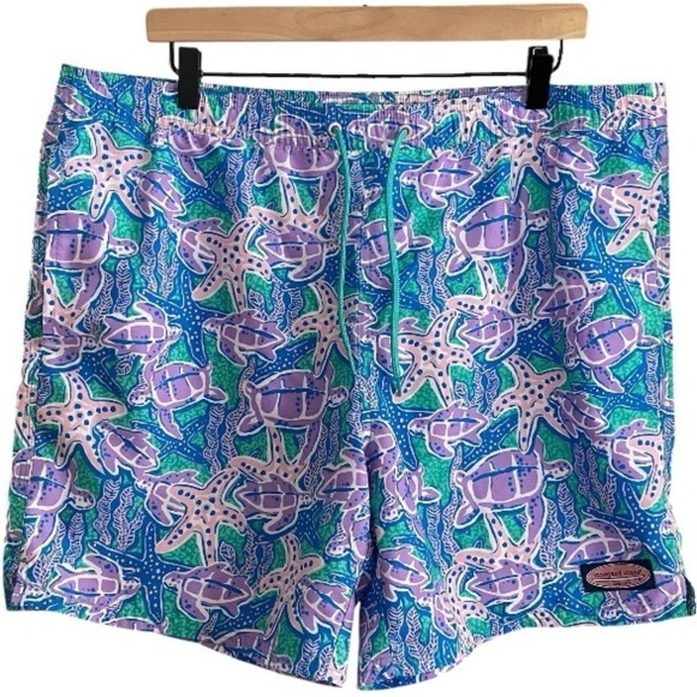 Vineyard Vines Men’s Purple Blue Turtle Print Swim Shorts Trunks Large